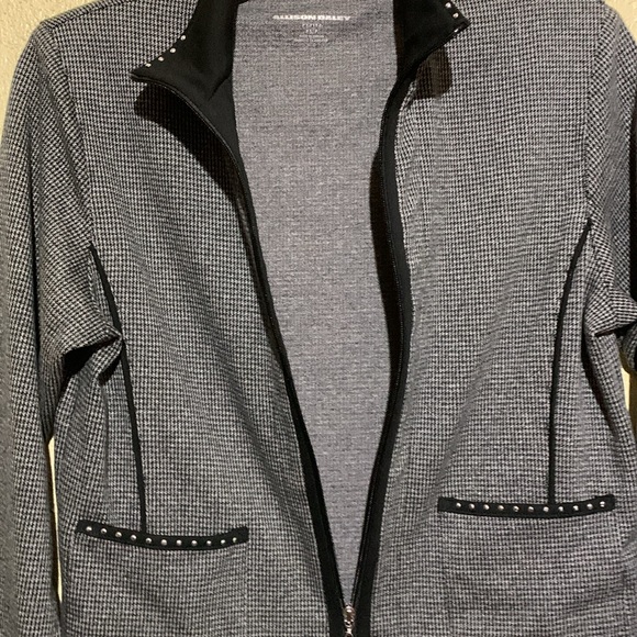 Allison Daley Jacket Blazer SP Gray Black Stretchy Hounds Tooth Print Zip Up - Picture 15 of 16